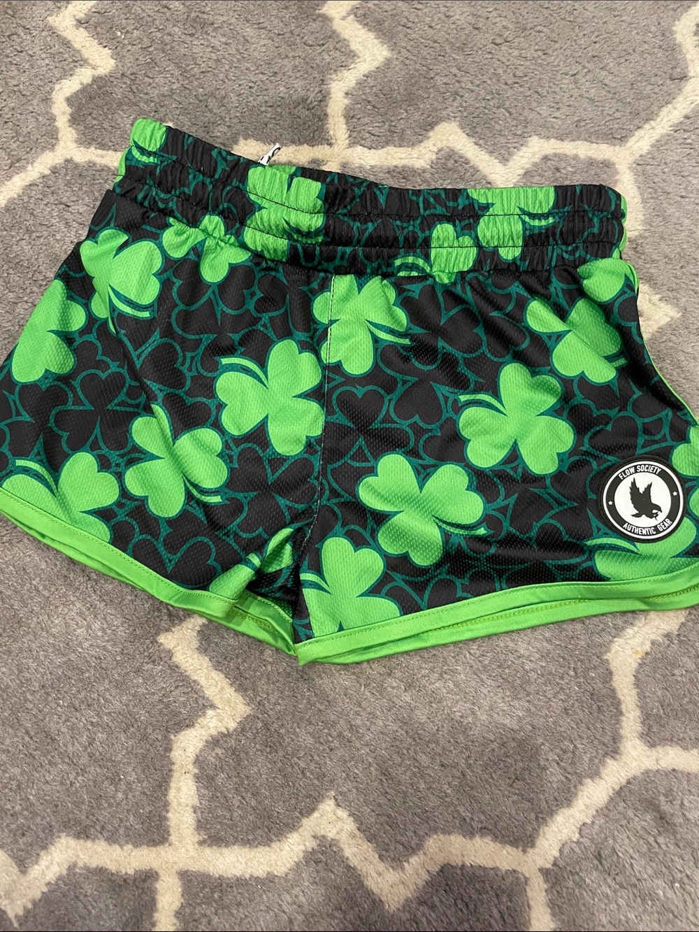 Green Clover-Print Kids Athletic Shorts by Iron Society